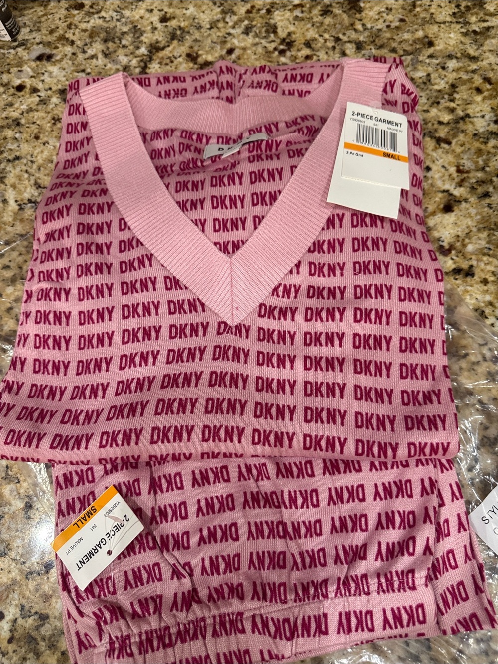 DKNY Pink Two-Piece Logo Knit Set